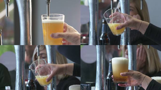 欧洲酒吧 机器打啤酒 组镜
