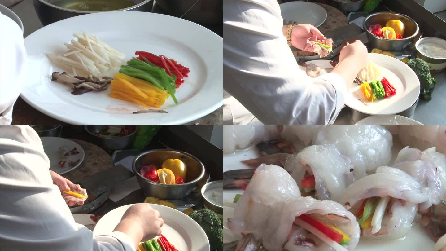 虾球制作大虾海鲜美食摆盘备菜饭店酒店后厨