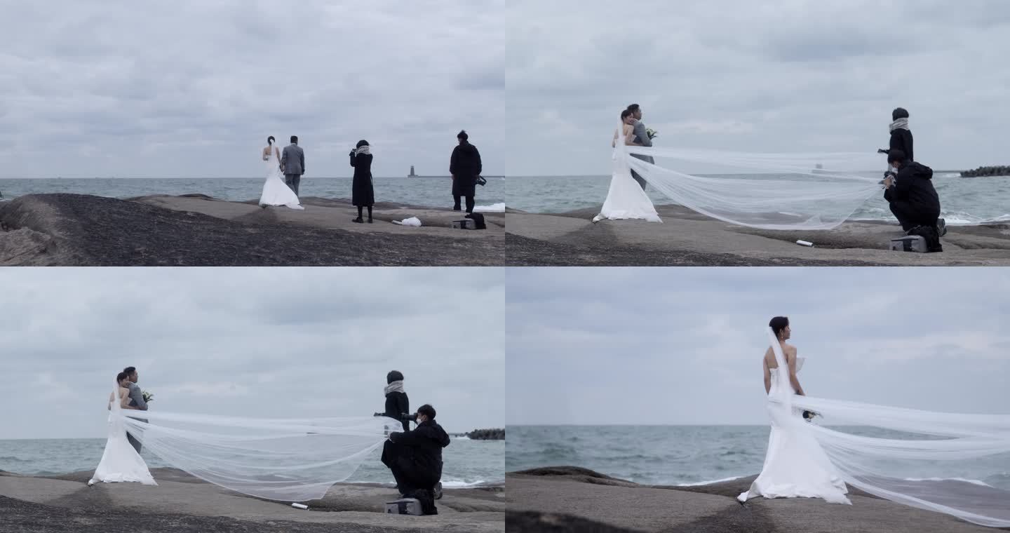 海边新人拍婚纱