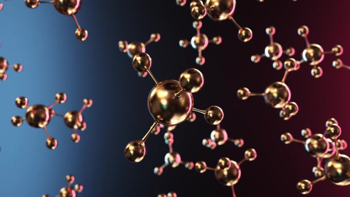 微观金色分子三维动画 抽象概念
