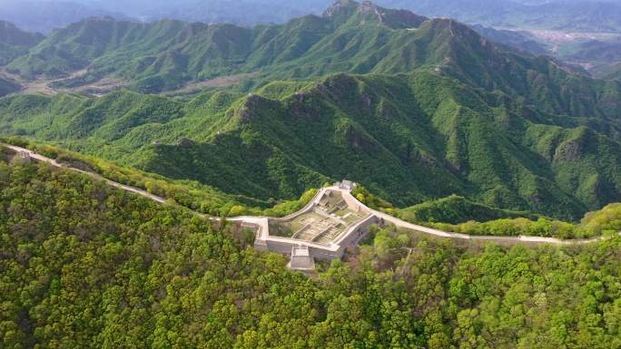 航拍北京延庆火焰山九眼楼长城兵营