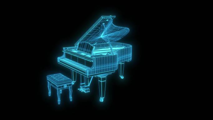 蓝色全息钢琴三维透明通道素材