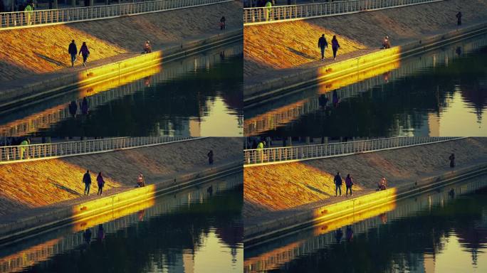 夕阳下 河边 散步