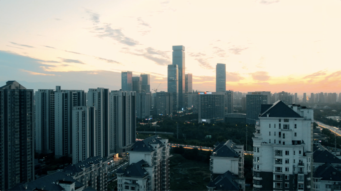 夕阳带密度西安高新区航拍 城市宣传片素材