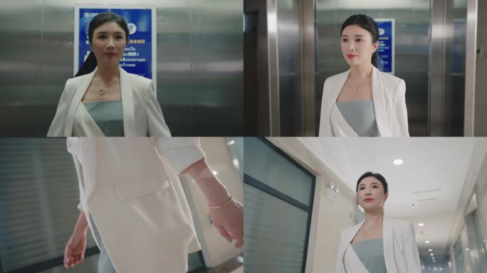职场女性自信女人女强上班乘坐电梯走路背影