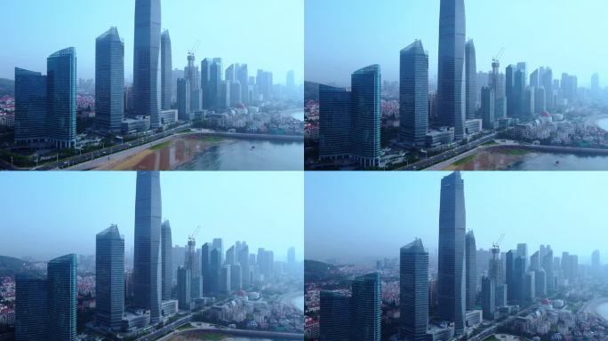 中国青岛城市天际线鸟瞰图