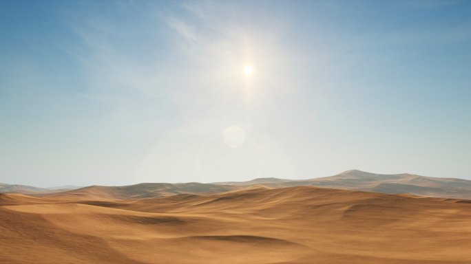 4k沙漠意境背景_蓝天太阳风吹沙粒
