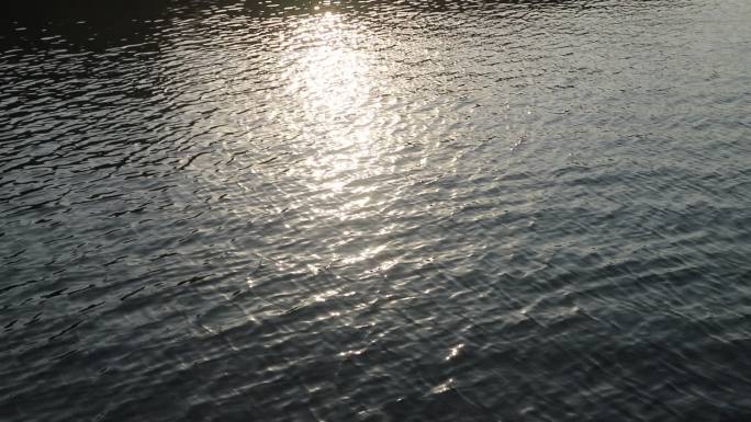 夕阳下波光粼粼的湖面