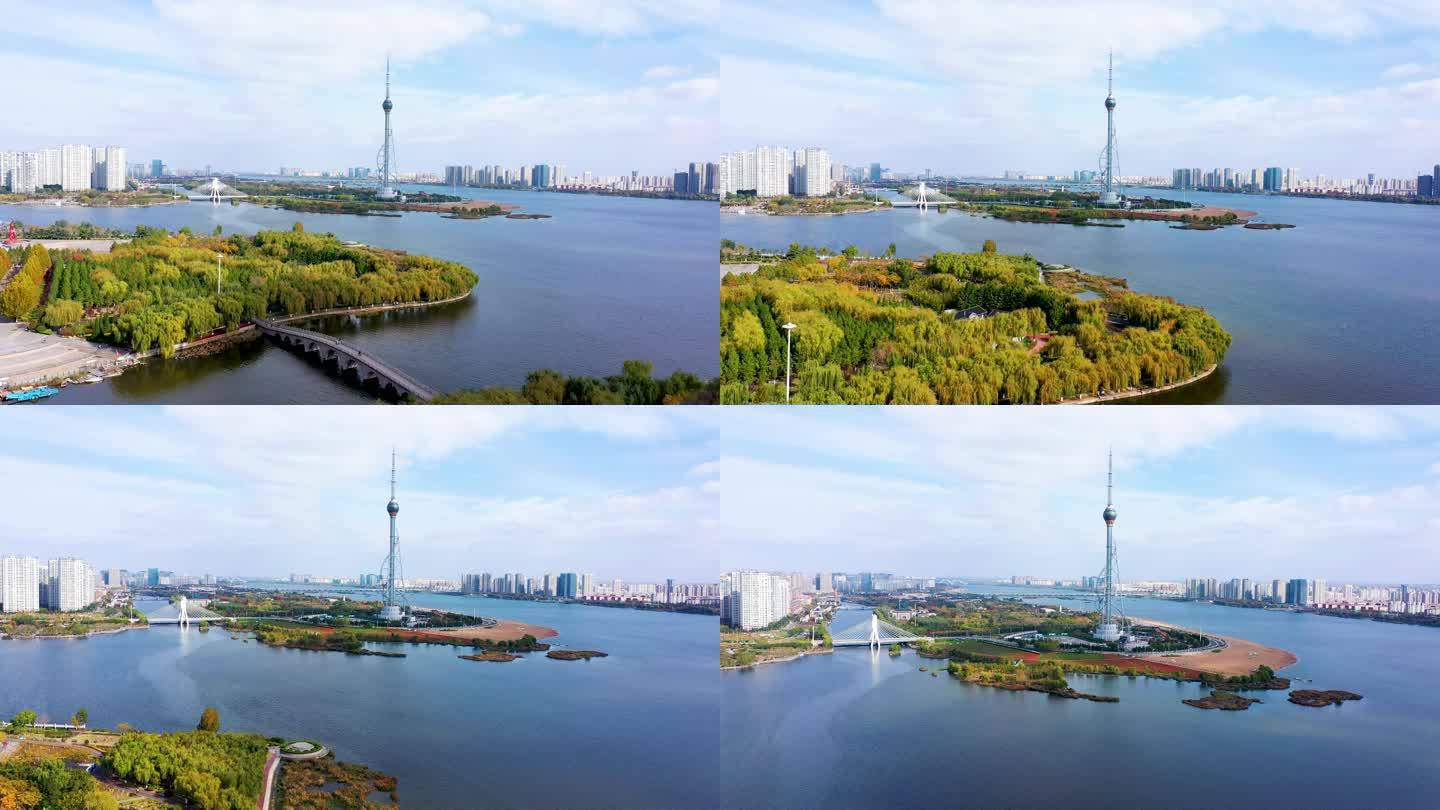 4K航拍临沂三河口秋季风景