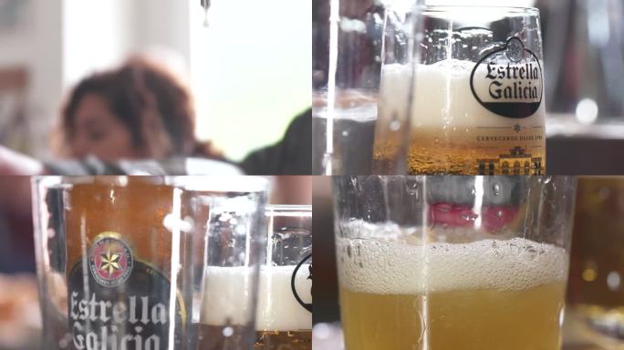 欧洲酒吧 服务员倒啤酒 组镜