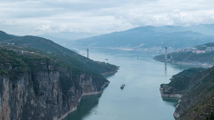 三峡白帝城货轮风光延时