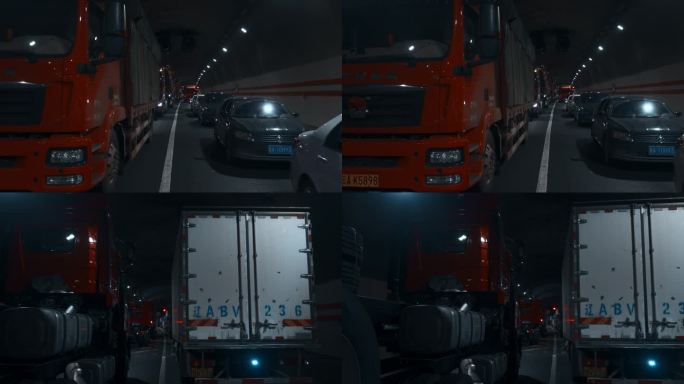 交通拥堵视频阻断在高速公路隧道里车流车辆