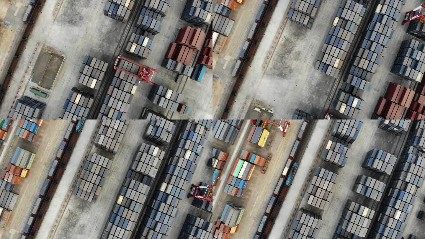 港口码头成排集装箱的无人机视图