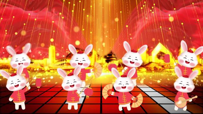卡通兔演出 兔年春晚喜庆舞台背景视频素材