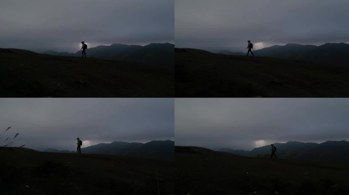 登山行者孤独的登山者徒步旅行探险家登山服