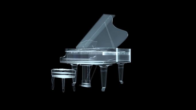 全息透明钢琴三维透明通道素材
