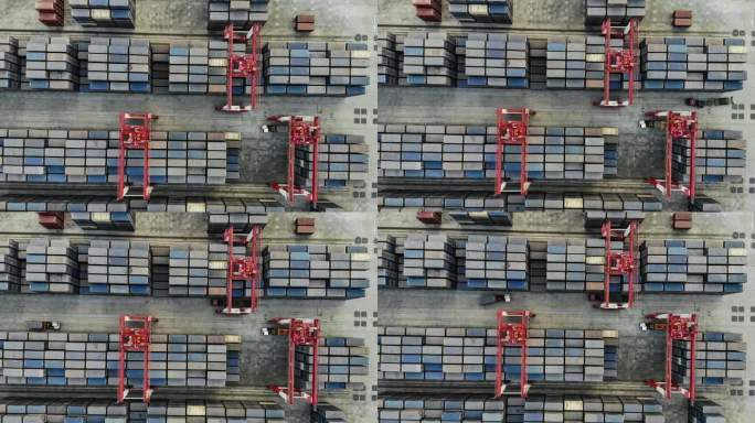 港口码头成排装运集装箱的T/L TD俯视图