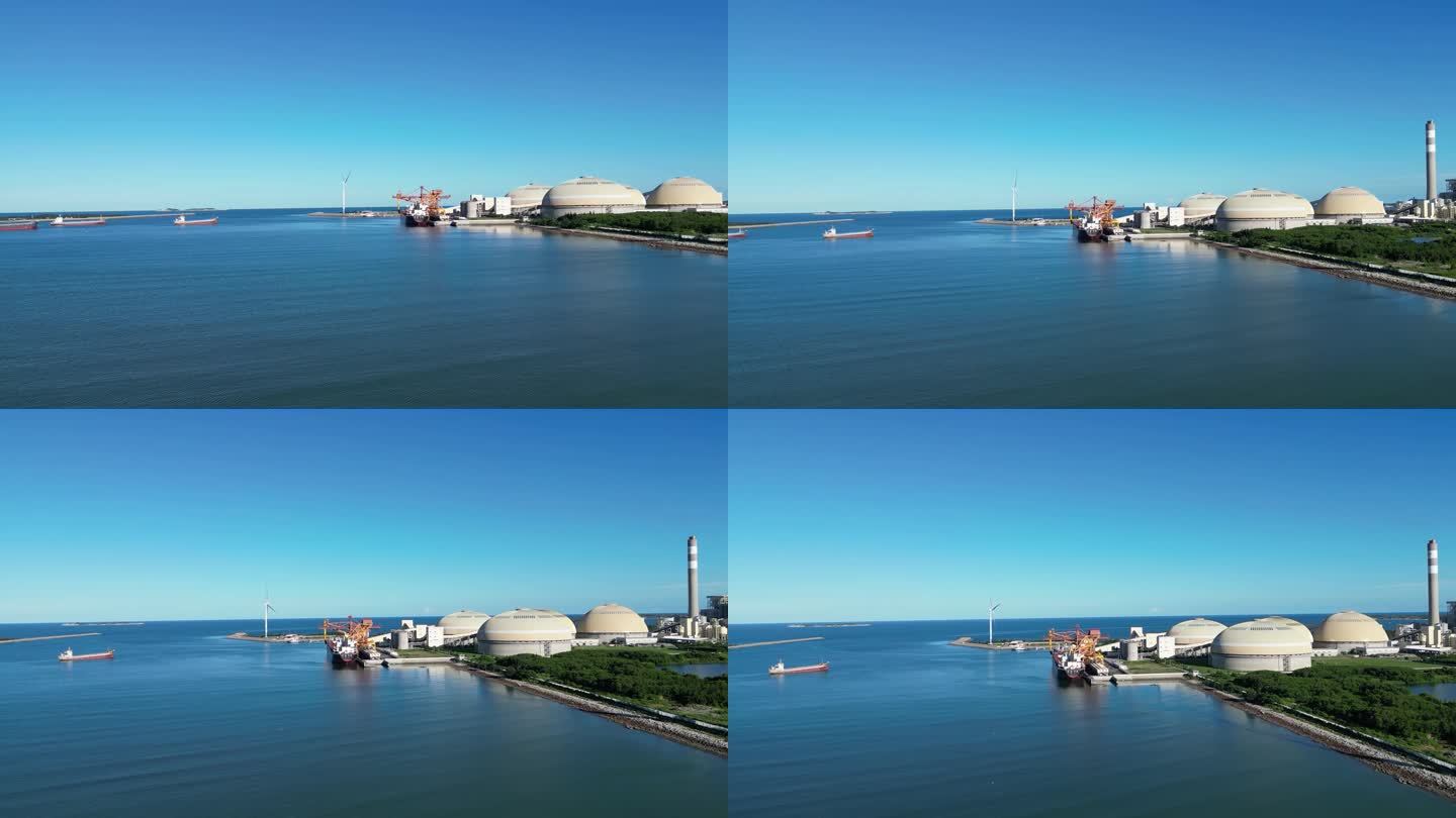海边电厂蓝天4k航拍素材