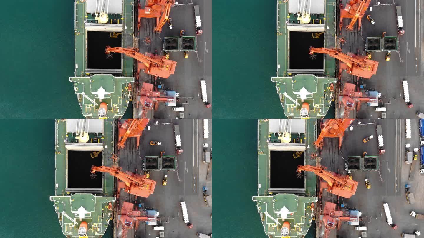 港口工业和集装箱船物流鸟瞰图