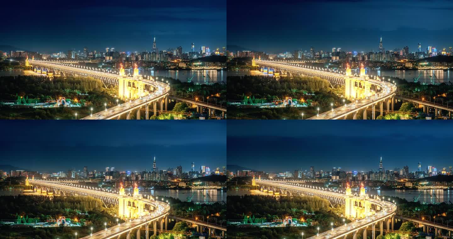 南京长江大桥夜景延时