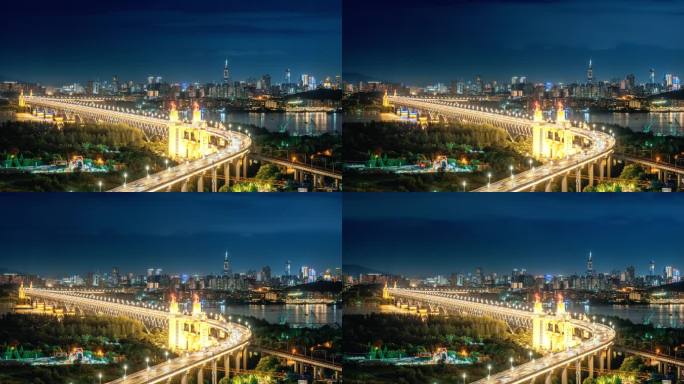南京长江大桥夜景延时