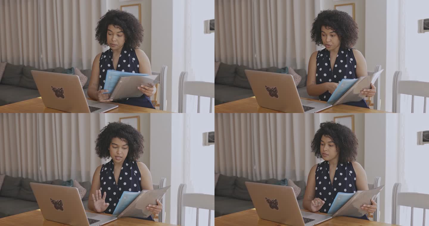 4k视频片段，一名年轻女子通过视频通话讨论工作