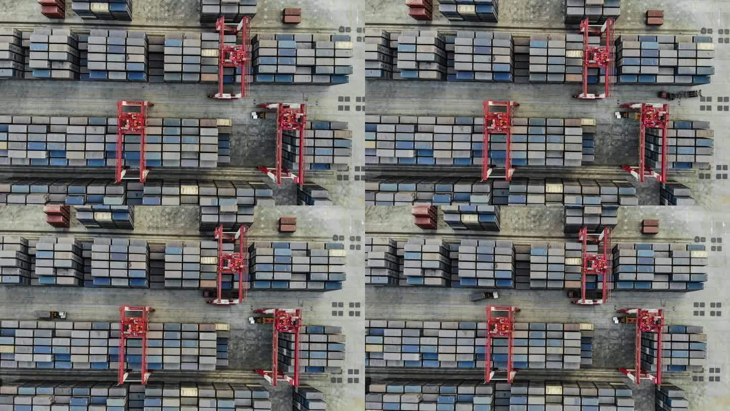 港口码头成排集装箱的T/L鸟瞰图