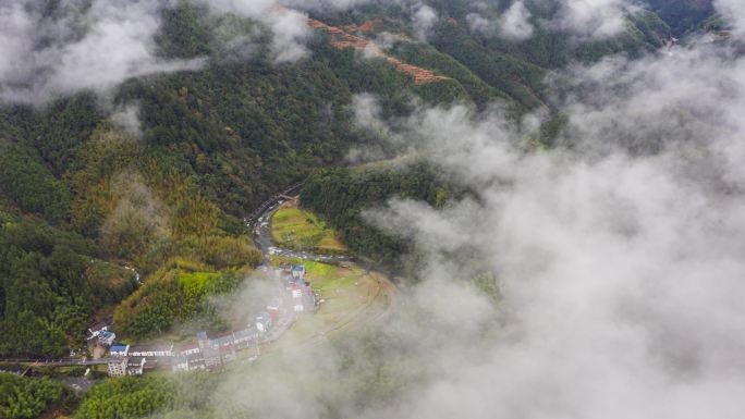 衢州开化钱江源云海风光航拍延时