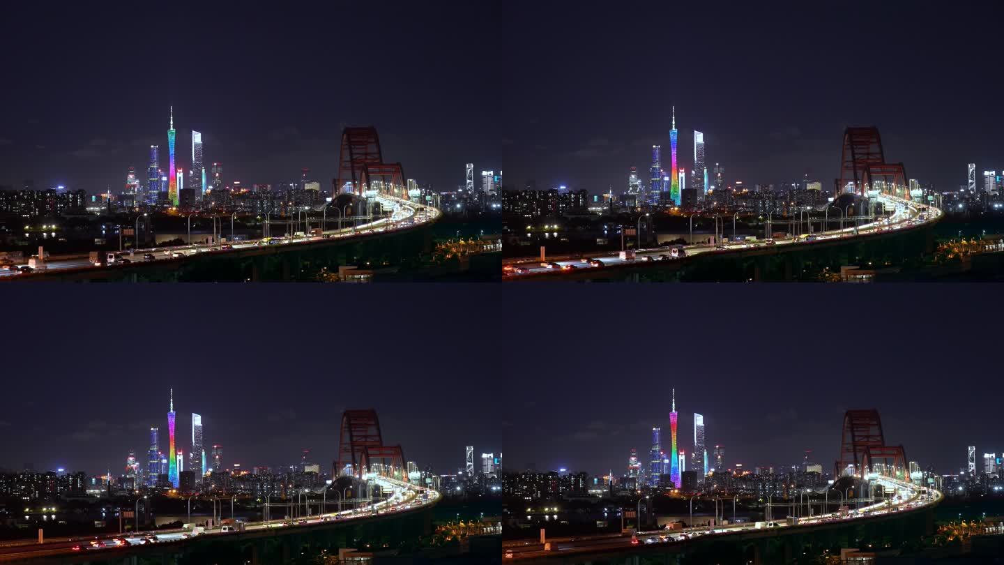 广州中轴线广州新光大桥夜景4k广州打拼