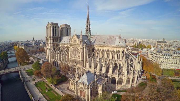 巴黎圣母院大教堂鸟瞰图