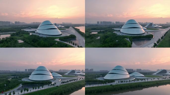 清晨哈尔滨大剧院航拍4k空镜