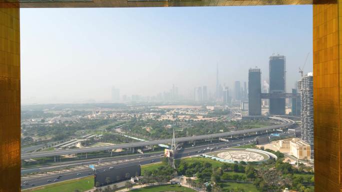 迪拜框架鸟瞰图，阿联酋市中心天际线拔地而起