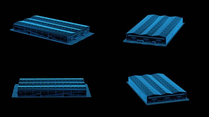 蓝色科技线条仓库厂房透明通道素材