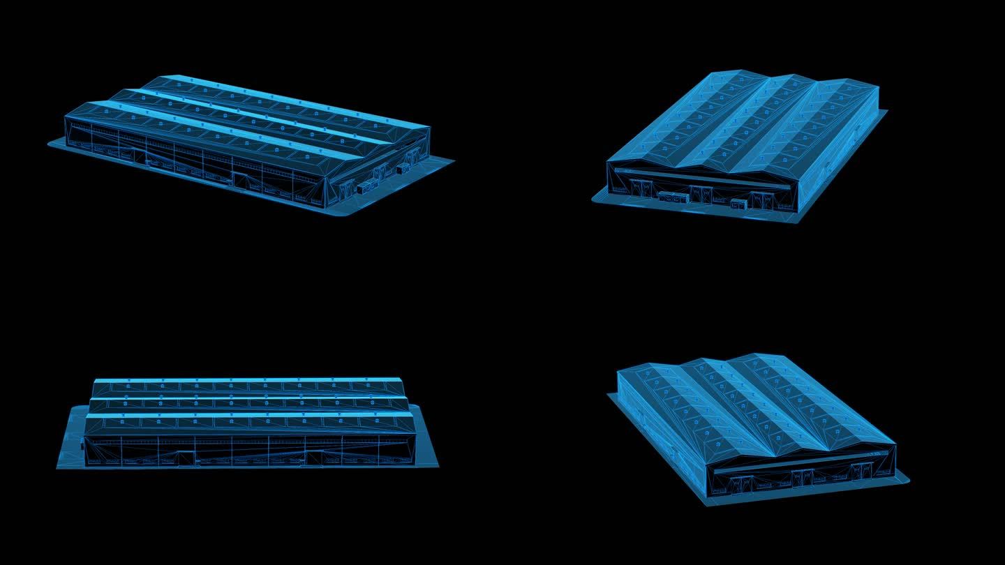 蓝色科技线条仓库厂房透明通道素材