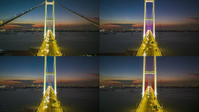 南沙大桥航拍夜景延时
