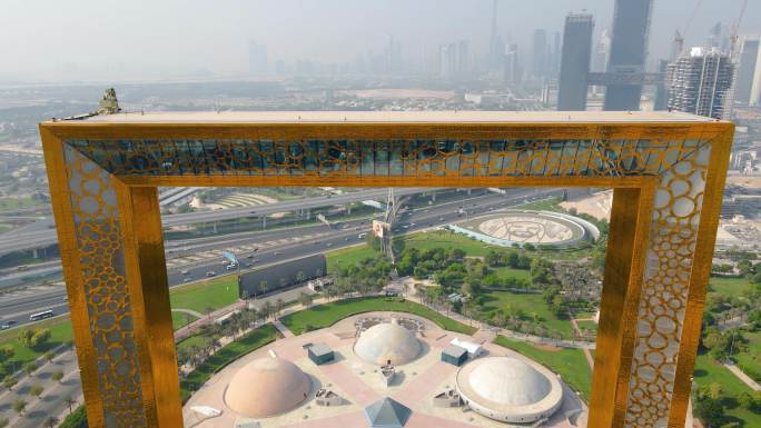 迪拜框架鸟瞰图，阿联酋市中心天际线拔地而起