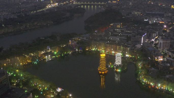 广西桂林两江四湖城市夜景风光视频