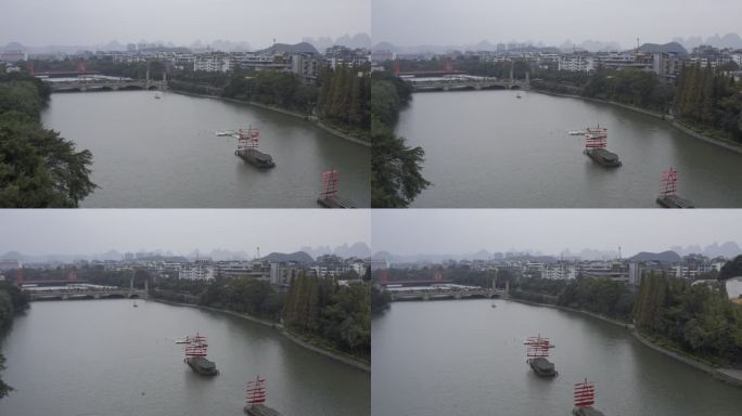 航拍广西桂林两江四湖城市风光视频