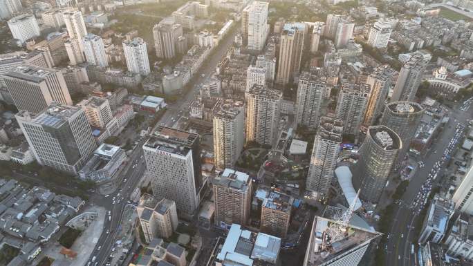 昆明城市建筑群日落航拍