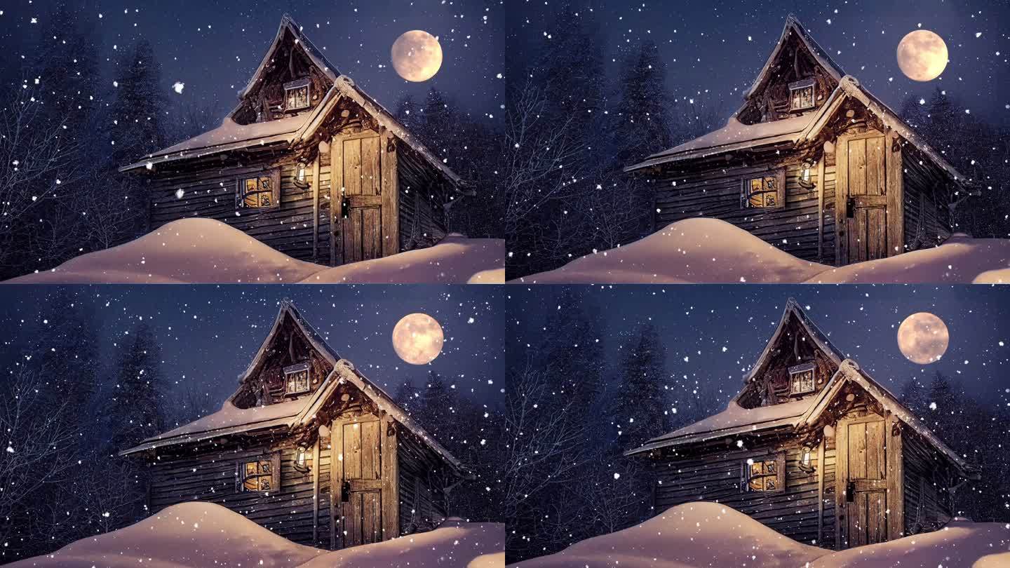 雪花 小屋 雪屋 唯美 梦幻 冬季月色
