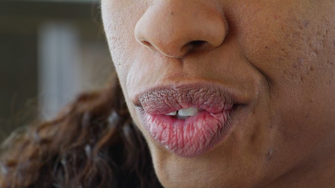 一位拉丁美洲妇女说话时嘴唇在动