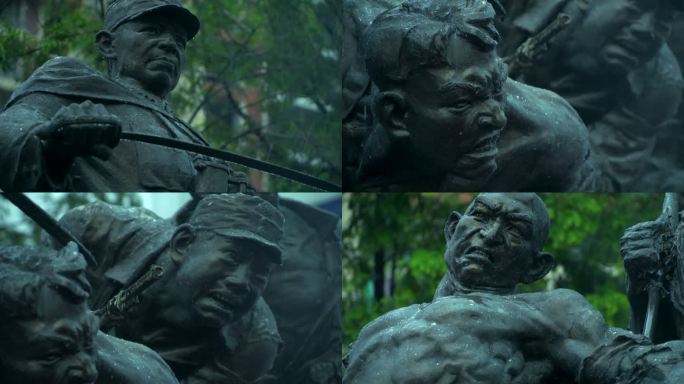 雨中抗日战士雕像