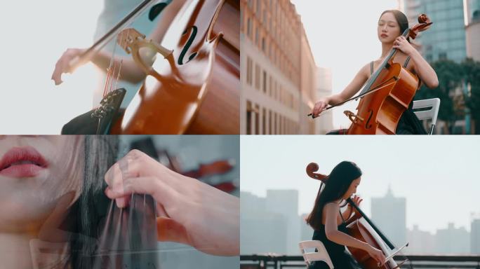 女生大提琴演奏唯美镜头 高级感镜头