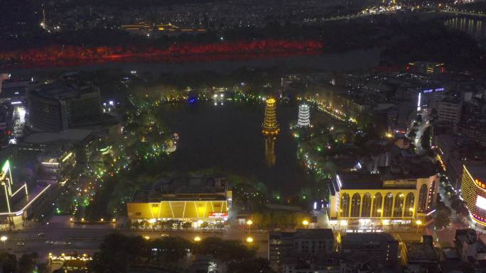 广西桂林两江四湖城市夜景风光视频