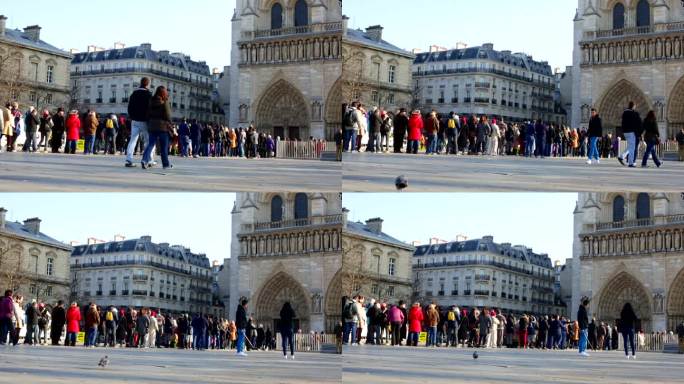 法国巴黎圣母院的人群排队