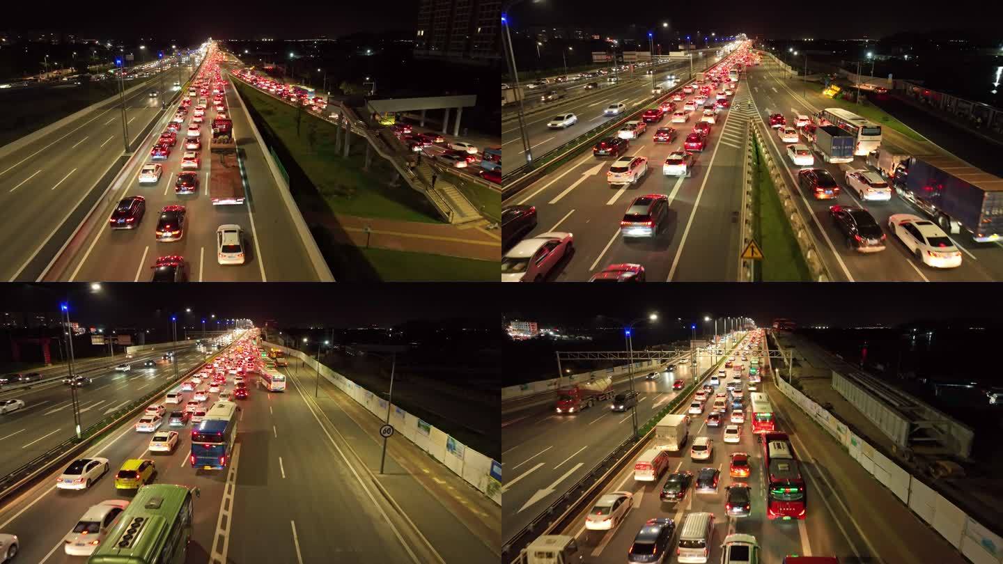 城市交通夜景车水马龙-立交桥高架路车流