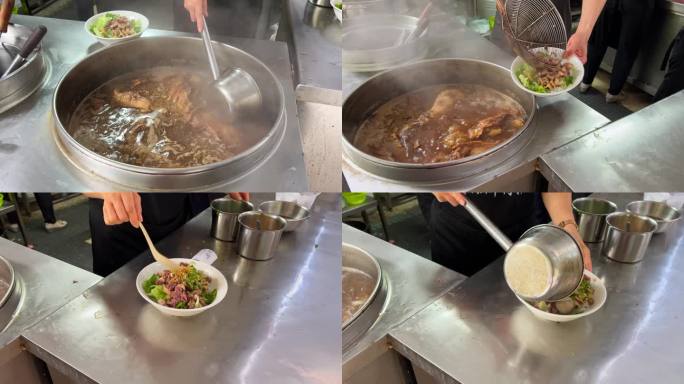 一家潮汕牛肉粉店在制作美味的牛肉牛腩汤粉