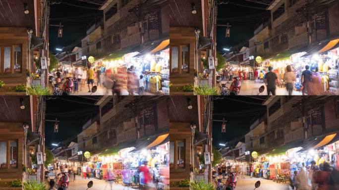4K延时夜市在chaing khan与众不同。人们在这个地方散步并购买身份纪念品。