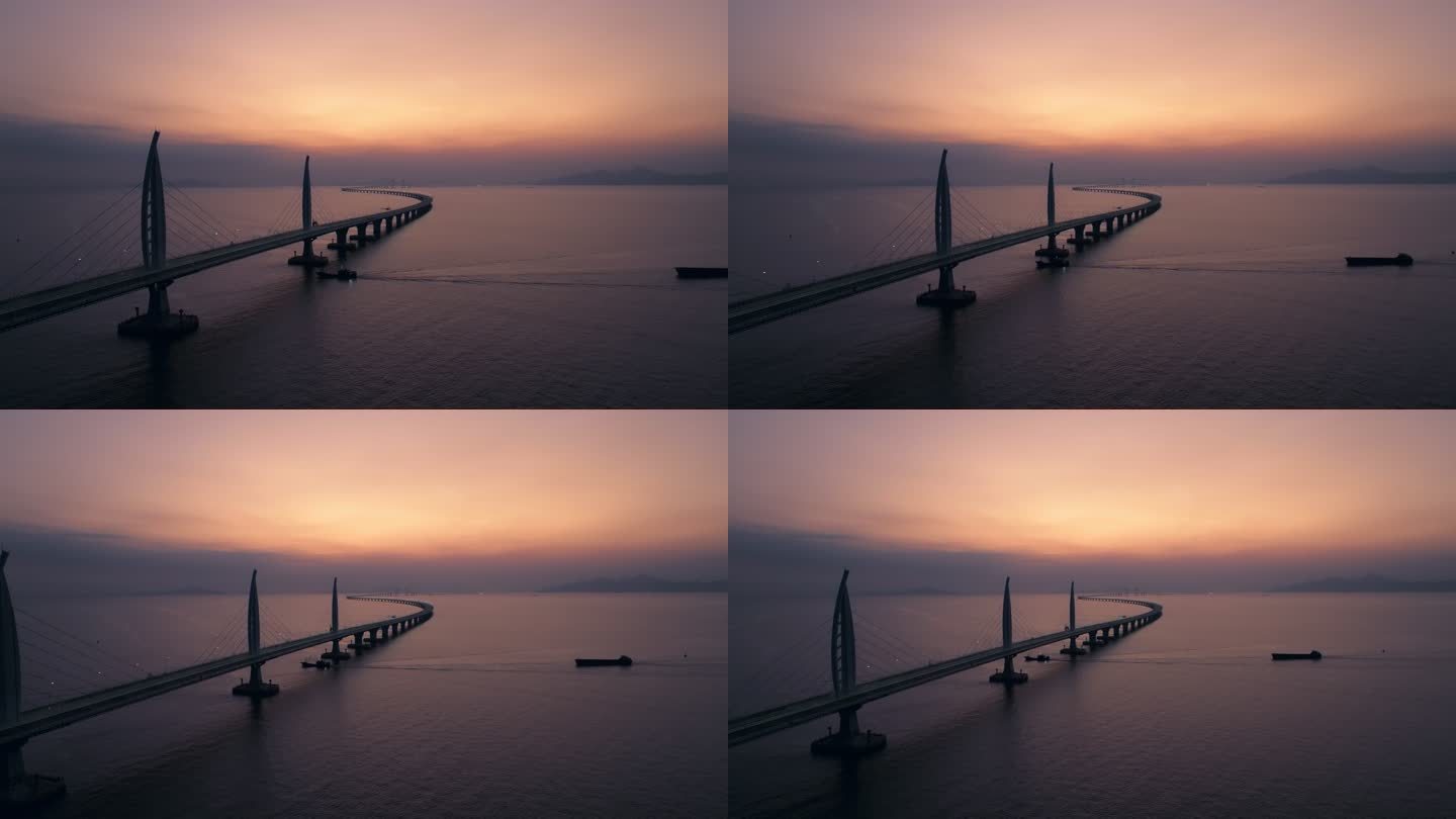 港珠澳大桥海豚塔日出航拍4K