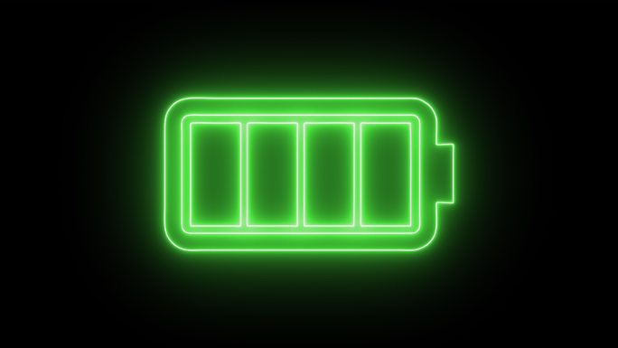 全绿色电池2d动画霓虹灯图标库存视频